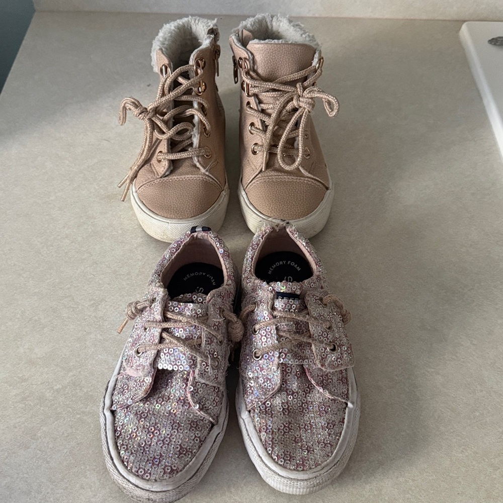 Tommy Bahama & Sperry Kids Pink Sequin Sneakers & Pink Fur High Tops Shoes 10T - Picture 9 of 11